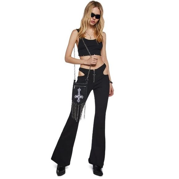 DOLLS KILL Women's Widow Demon Maiden Cut Out Pants Size M In Black - Picture 3 of 10